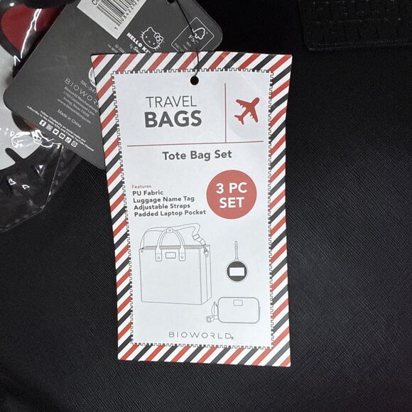 Sanrio Hello Kitty Tote Travel Weekender Luggage Bag Tag Bows Crossbody 3 Piece - Picture 4 of 16